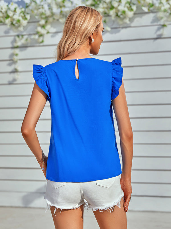 Lace Ruffle Sleeve Round Neck Woven Blouse