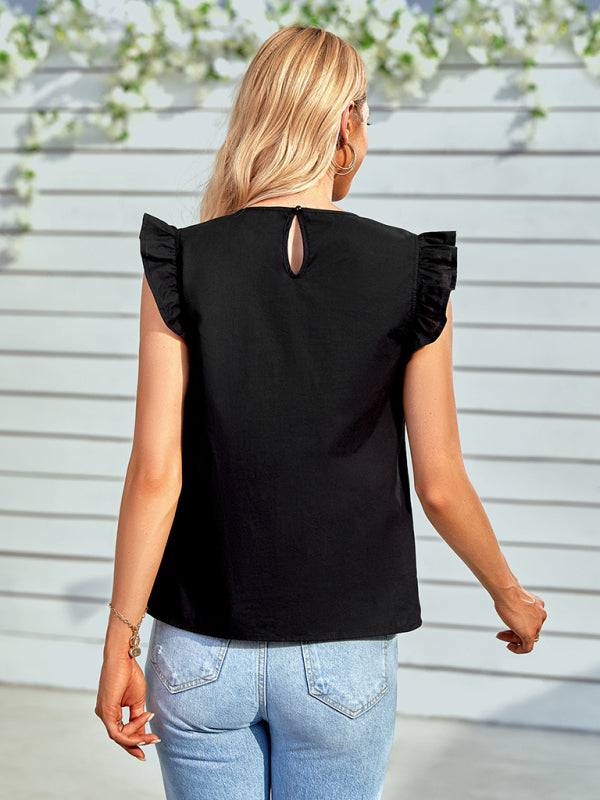 Lace Ruffle Sleeve Round Neck Woven Blouse