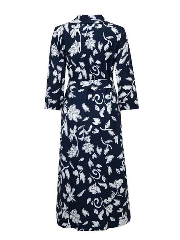 Floral Midi Shirt Dress with Cropped Long Sleeves – Casual & Lightweight