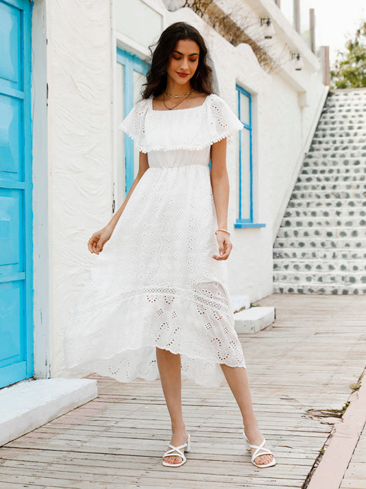 Lace Off-Shoulder Boho Maxi Dress – White Cotton Summer Dress