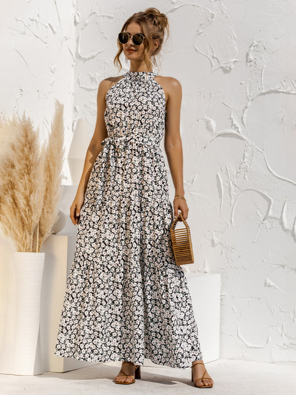 Polka Dot Halter Neck Tie Dress