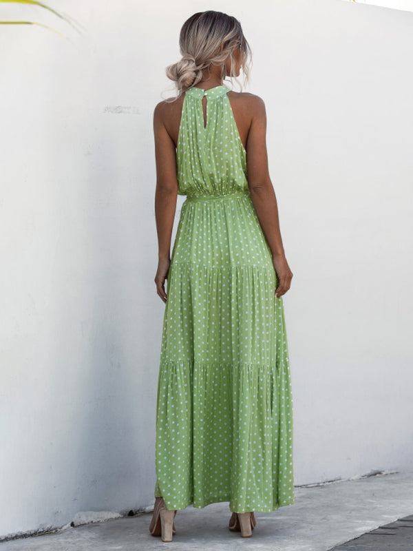 Polka Dot Halter Neck Tie Dress