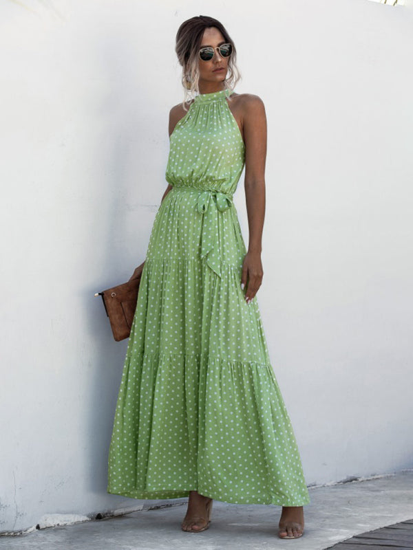 Polka Dot Halter Neck Tie Dress