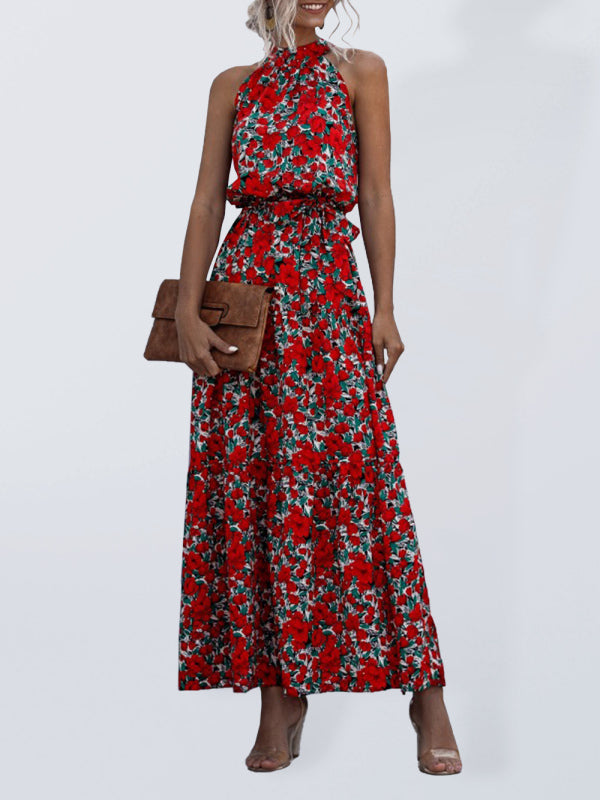 Polka Dot Halter Neck Tie Dress