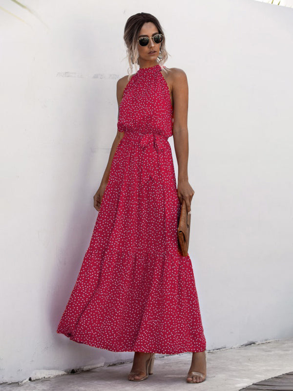 Polka Dot Halter Neck Tie Dress
