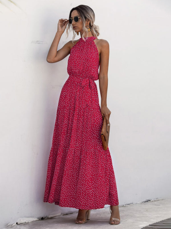 Polka Dot Halter Neck Tie Dress