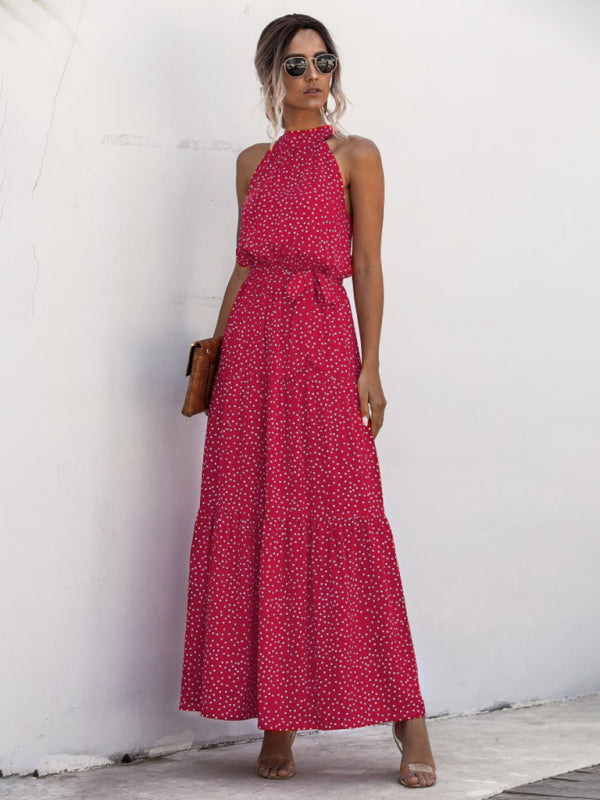 Polka Dot Halter Neck Tie Dress