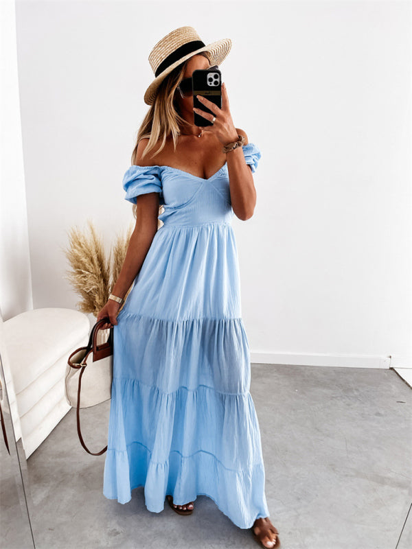 Off-Shoulder Backless Strappy Dress – High-Waisted, Summer Chic