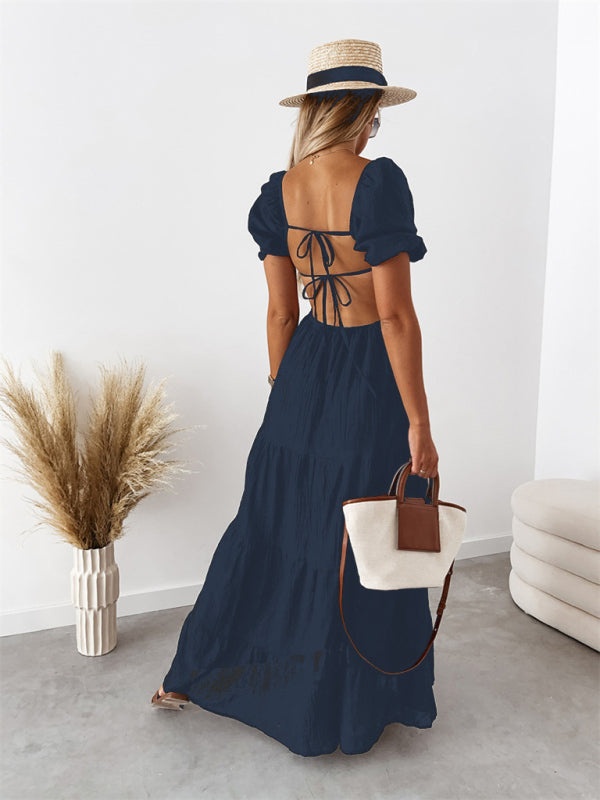 Off-Shoulder Backless Strappy Dress – High-Waisted, Summer Chic