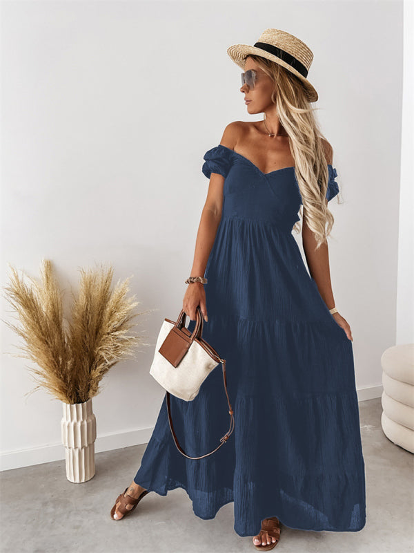 Off-Shoulder Backless Strappy Dress – High-Waisted, Summer Chic