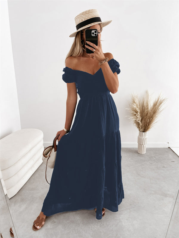 Off-Shoulder Backless Strappy Dress – High-Waisted, Summer Chic
