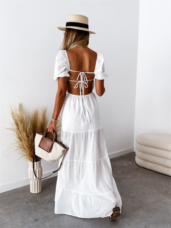 Off-Shoulder Backless Strappy Dress – High-Waisted, Summer Chic