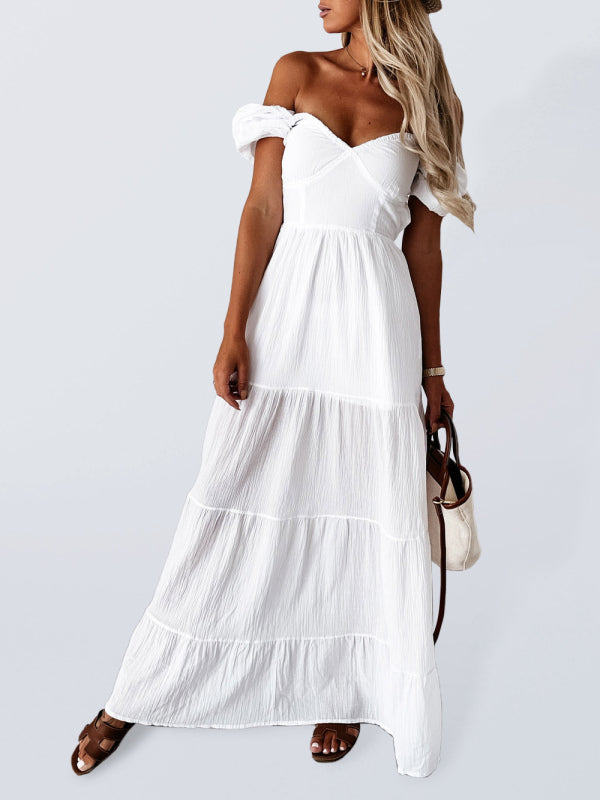 Off-Shoulder Backless Strappy Dress – High-Waisted, Summer Chic