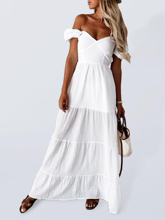 Off-Shoulder Backless Strappy Dress – High-Waisted, Summer Chic