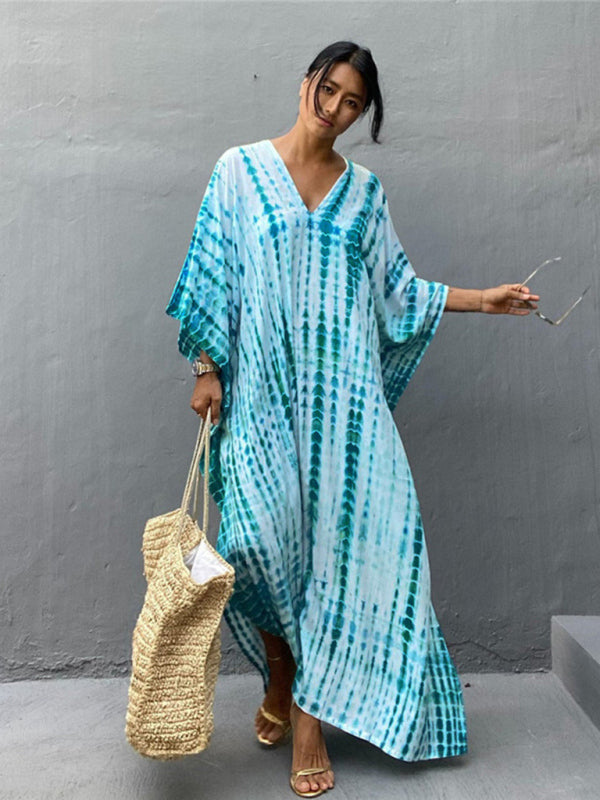 Cotton Printed Beach Cover-Up Dress – Flowy Sun Protection Gown
