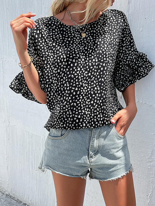 Women's Leopard Print Dolman Sleeve Woven Shirt