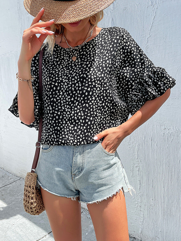 Women's Leopard Print Dolman Sleeve Woven Shirt