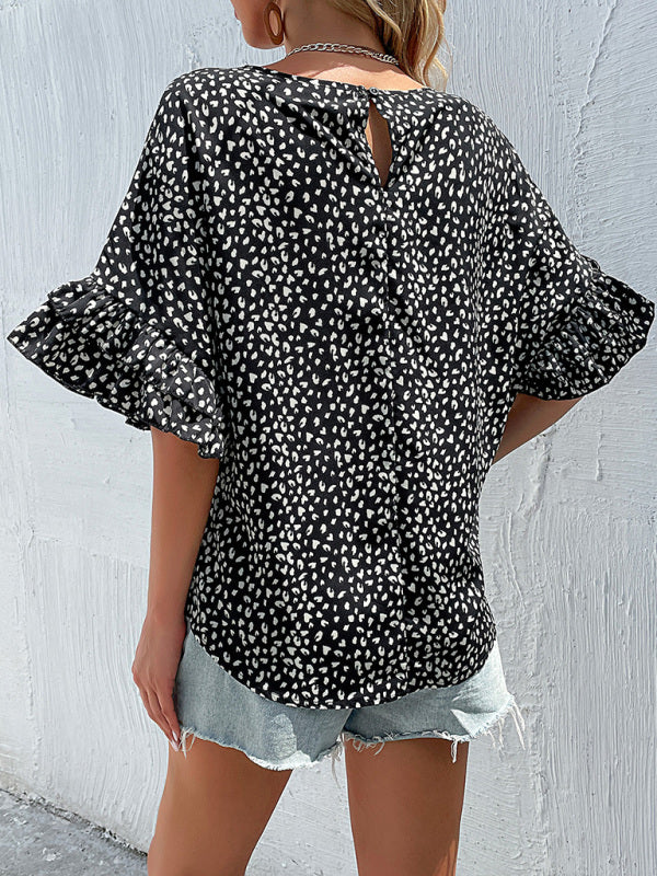 Women's Leopard Print Dolman Sleeve Woven Shirt