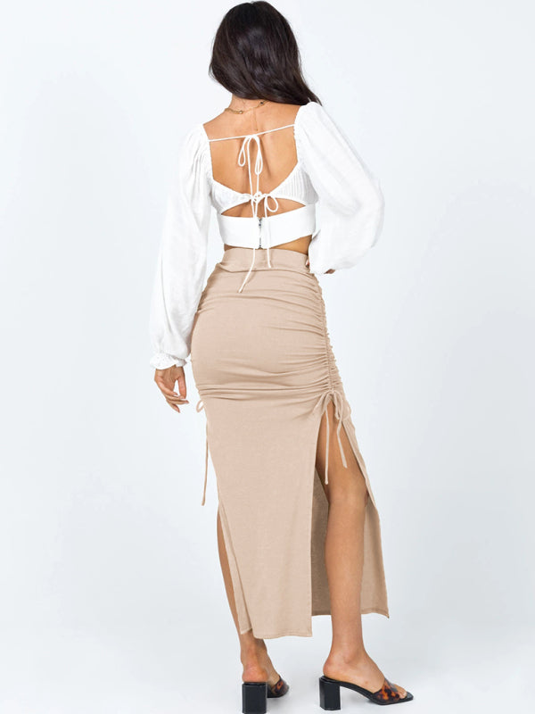 Knitted High Waist Slit Midi Skirt