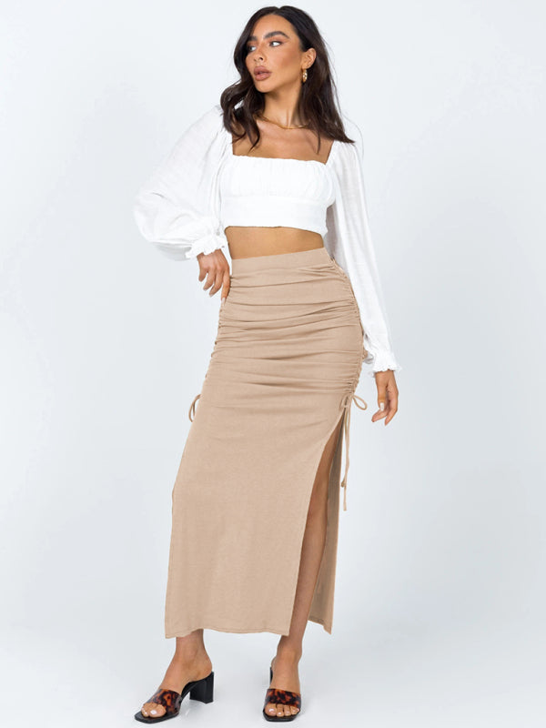 Knitted High Waist Slit Midi Skirt