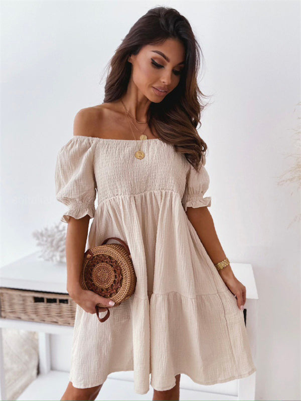 One Shoulder Open Back Maxi Dress with Puffed Sleeves – Summer Casual Style