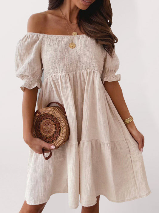 One Shoulder Open Back Maxi Dress with Puffed Sleeves – Summer Casual Style