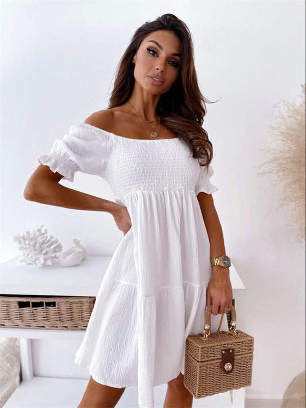 One Shoulder Open Back Maxi Dress with Puffed Sleeves – Summer Casual Style