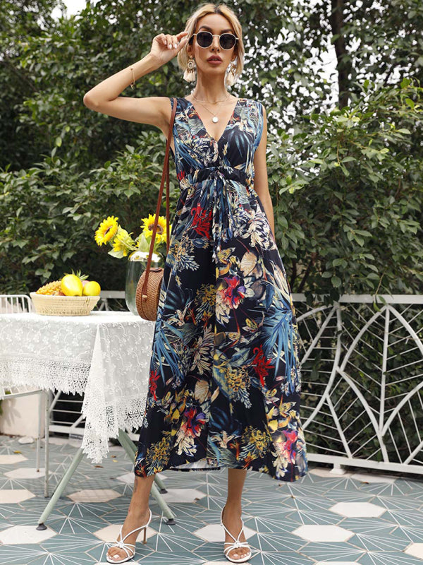 Floral V-Neck Button-Front Short-Sleeve Resort Dress – Cotton Blend