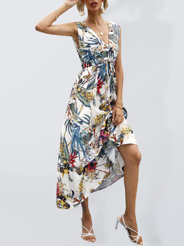 Floral V-Neck Button-Front Short-Sleeve Resort Dress – Cotton Blend