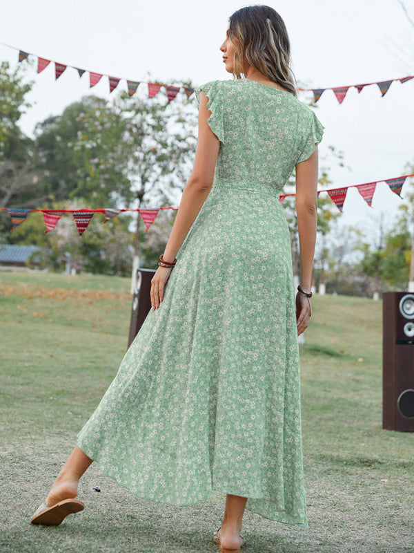 Boho Floral V-Neck Long Sleeve Maxi Dress