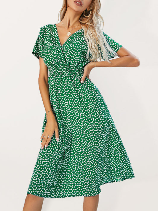 Women's Floral V-Neck Midi Dress – Lightweight Casual Vacation Style