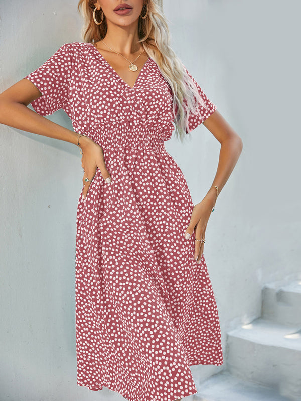 Women's Floral V-Neck Midi Dress – Lightweight Casual Vacation Style