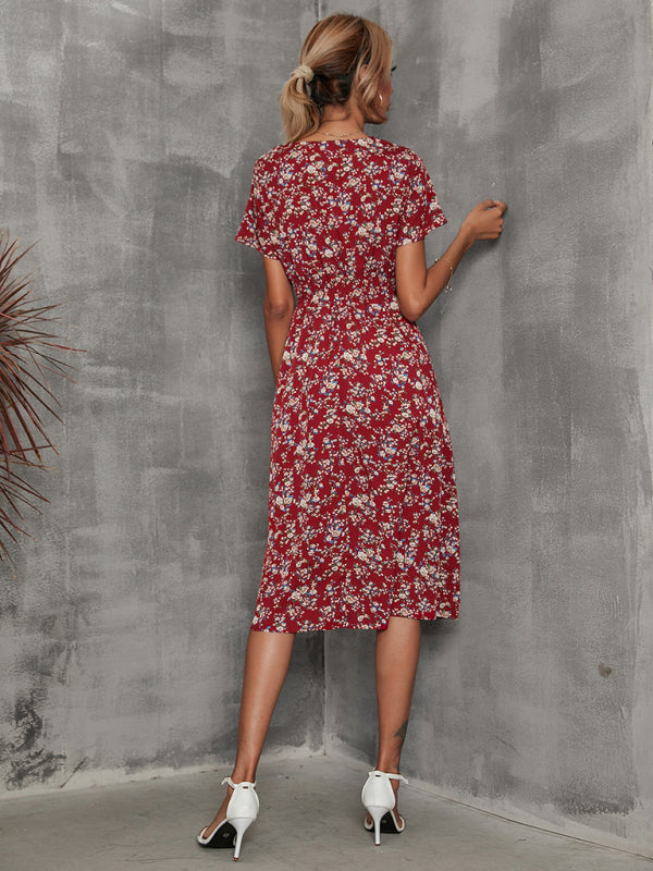 Floral V-Neck Midi Dress – Lightweight Vacation Style for Summer