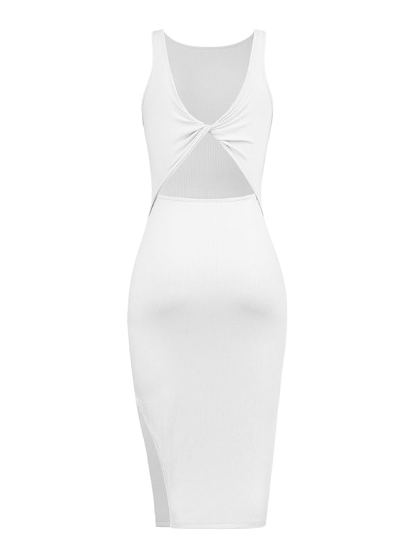 Reversible Knitted Bodycon Midi Dress – Sleeveless V-Neck, Stretch Fit
