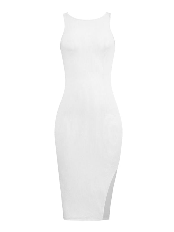 Reversible Knitted Bodycon Midi Dress – Sleeveless V-Neck, Stretch Fit