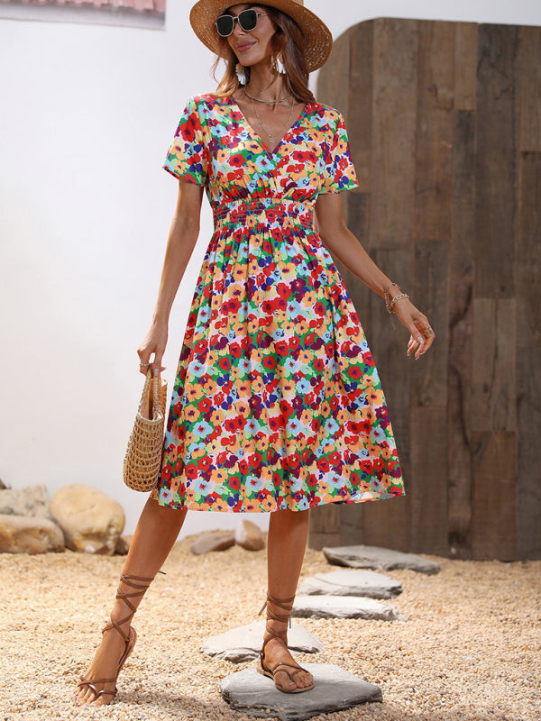 Floral V-Neck Woven Summer Dress – Lightweight & Breathable Polyester
