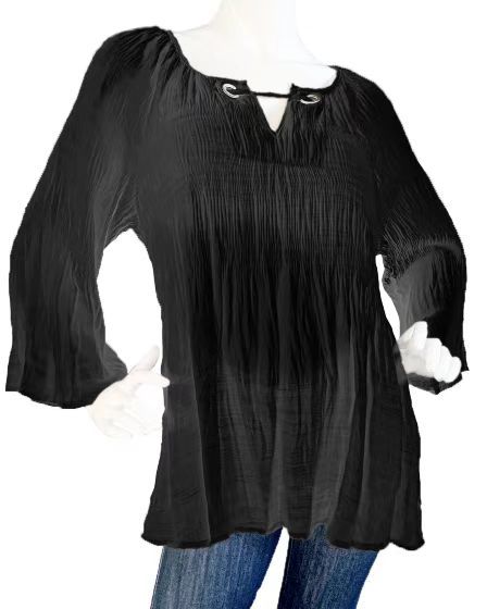 Women's Pleated Long Sleeve Blouse - White
