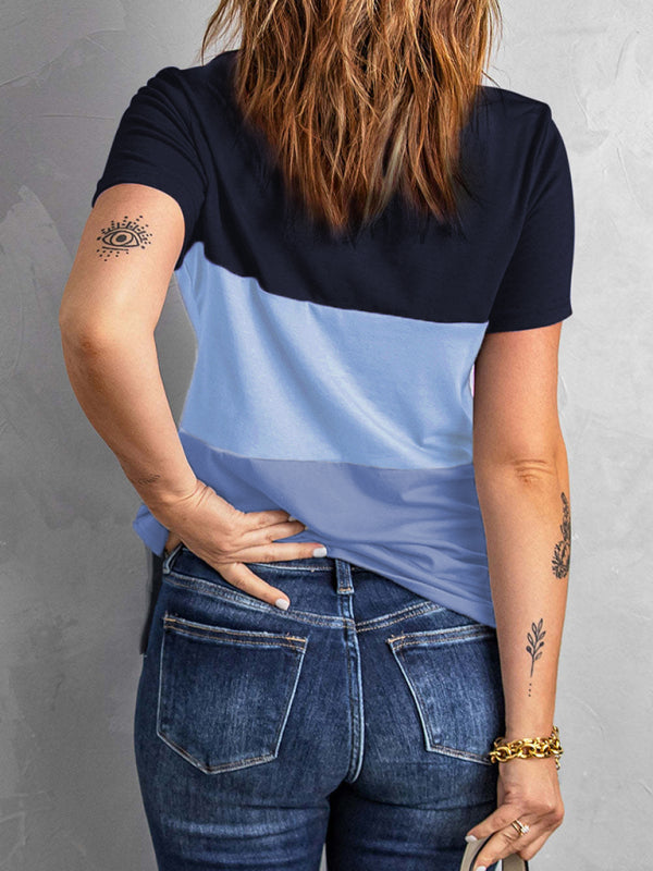 Women's Casual Colorblock Short Sleeve Round Neck T-Shirt