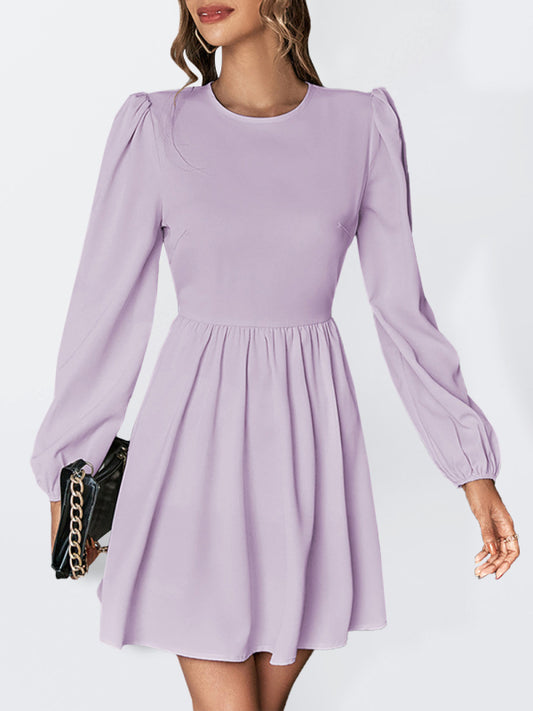 Romantic Woven Backless A-Line Dress – Long Sleeves & Ruffle Detail