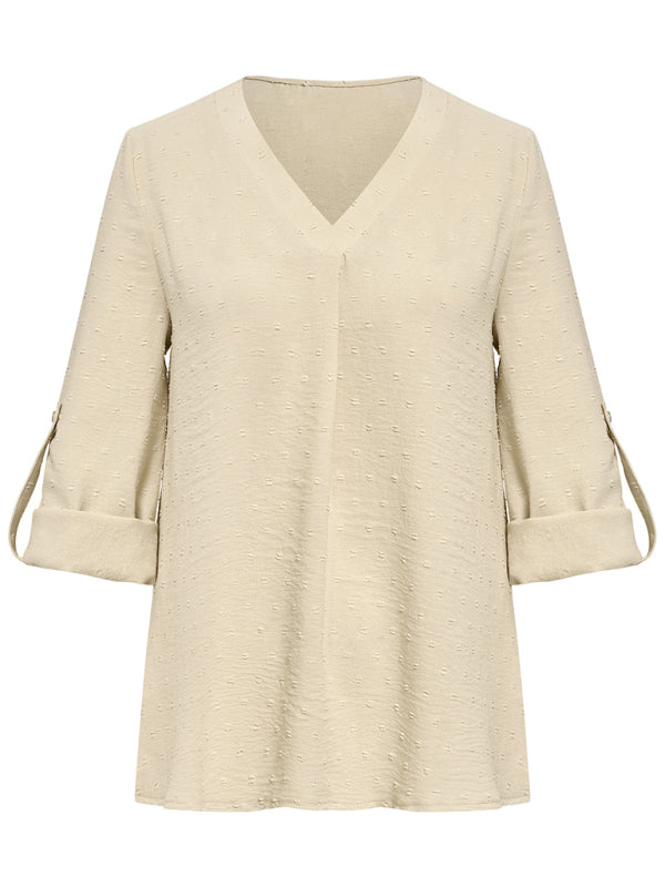 Top s výstřihem do V a tříčtvrtečními rukávy z tkaniny