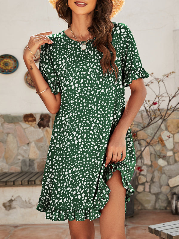 Leopard Print Ruffle Dress – Short Sleeve, Lightweight & Flowy for Spring/Summer