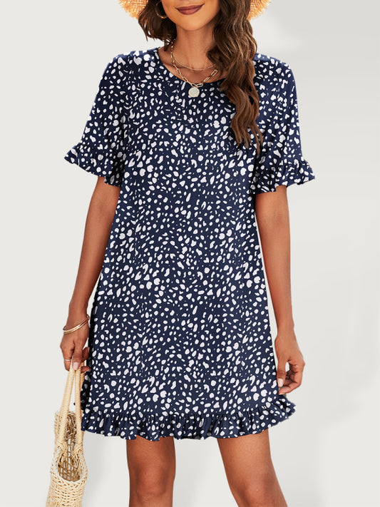 Leopard Print Ruffle Dress – Short Sleeve, Lightweight & Flowy for Spring/Summer