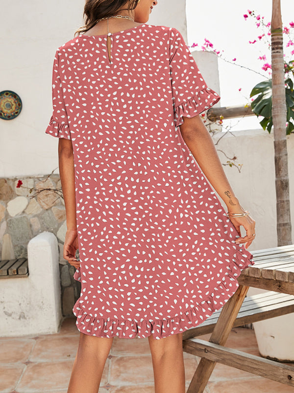 Leopard Print Ruffle Dress – Short Sleeve, Lightweight & Flowy for Spring/Summer