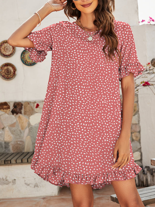 Leopard Print Ruffle Dress – Short Sleeve, Lightweight & Flowy for Spring/Summer