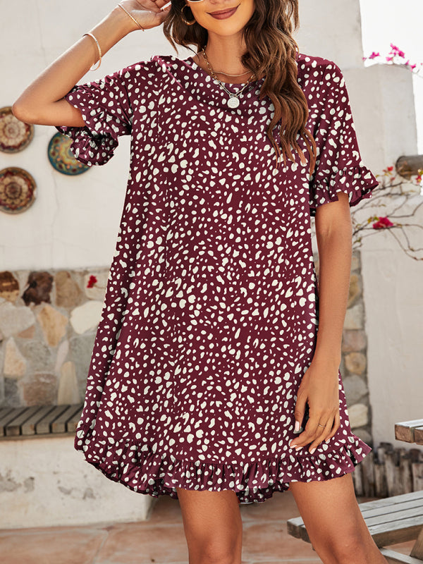 Leopard Print Ruffle Dress – Short Sleeve, Lightweight & Flowy for Spring/Summer