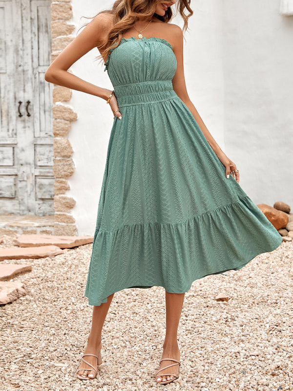 Women's Solid Color Sleeveless Corset Waist Dress – Spring-Summer Knit Style
