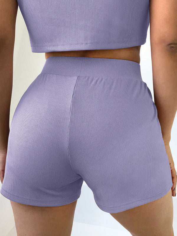 Ribbed High-Waist Knit Shorts