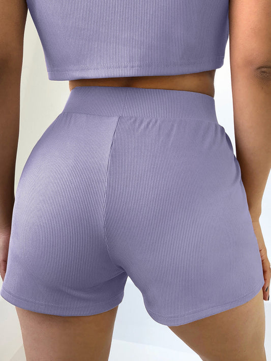 Ribbed High-Waist Knit Shorts