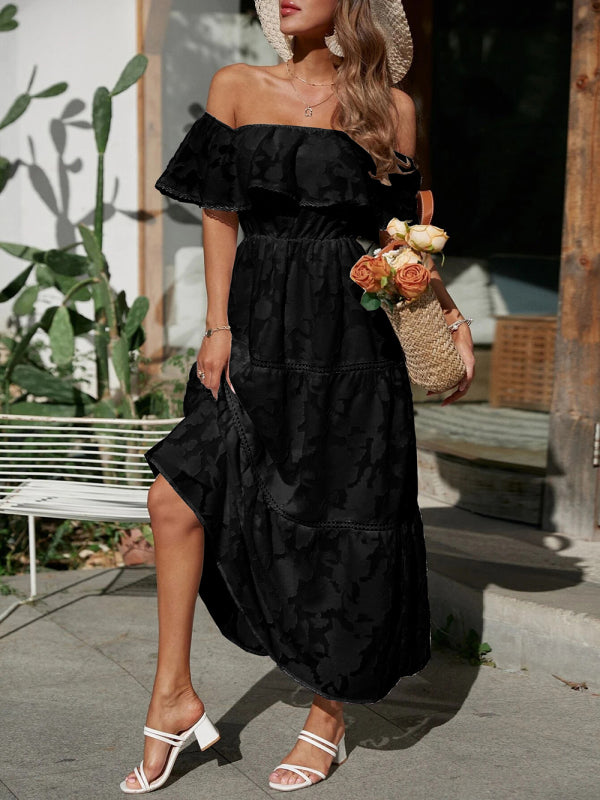Solid Color One-Shoulder High-Waist Dress – Elegant Fit for Resort & Summer