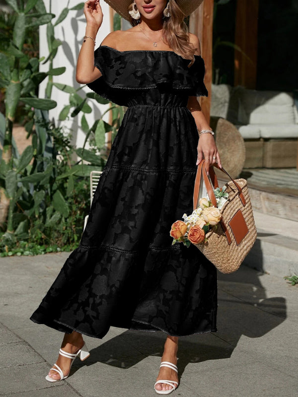 Solid Color One-Shoulder High-Waist Dress – Elegant Fit for Resort & Summer